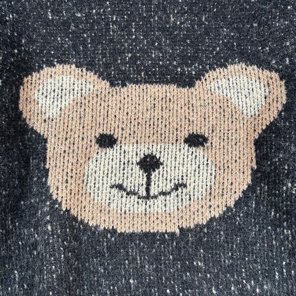 Luna Ivy Teddy Bear Knit Sweater Black Tan Crewneck Soft Grunge Indie Sleaze - Picture 2 of 6